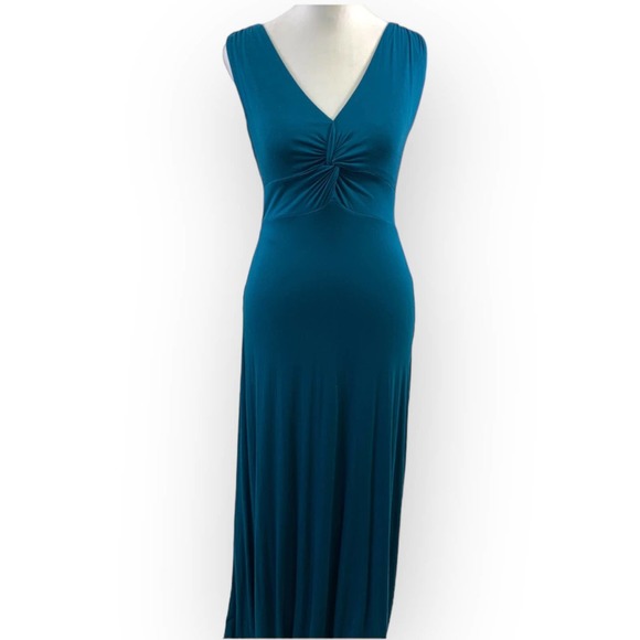 ANTHROPOLOGIE Maeve Camilla Teal Maxi Dress V Neck Knot Front Blue Size XS - Picture 9 of 15
